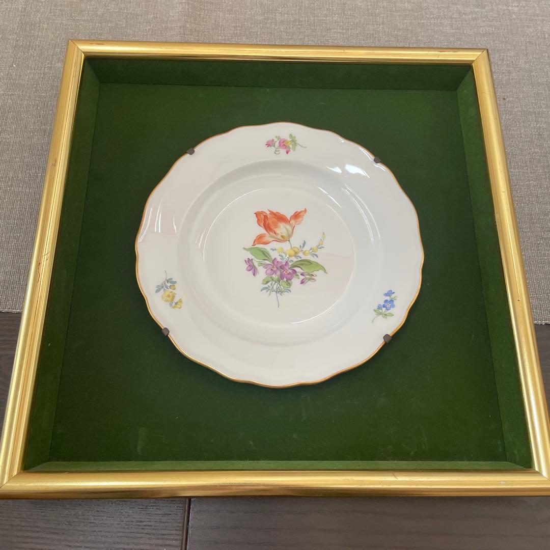 マイセン 額縁付き花柄 波型皿 直径約20cm