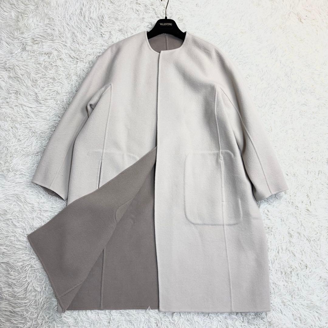 美品✨デザインワークス ノーカラーコート ダブルフェイス リバーシブル 38