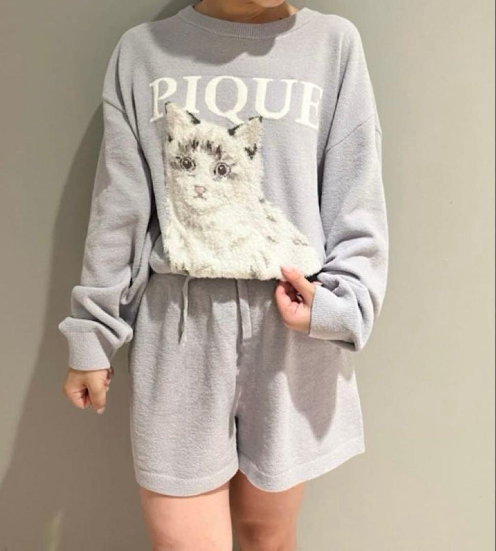 ジェラピケ　JUNIOR CATジャガードプルオーバー&ショートパンツセット