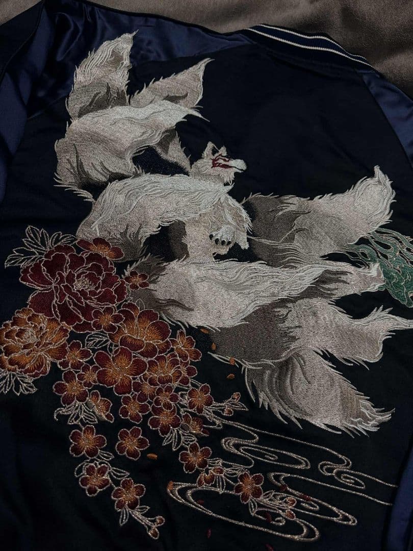 未使用 SKAJAN キツネ 桜 限定 スカジャン unisex 美品 navy