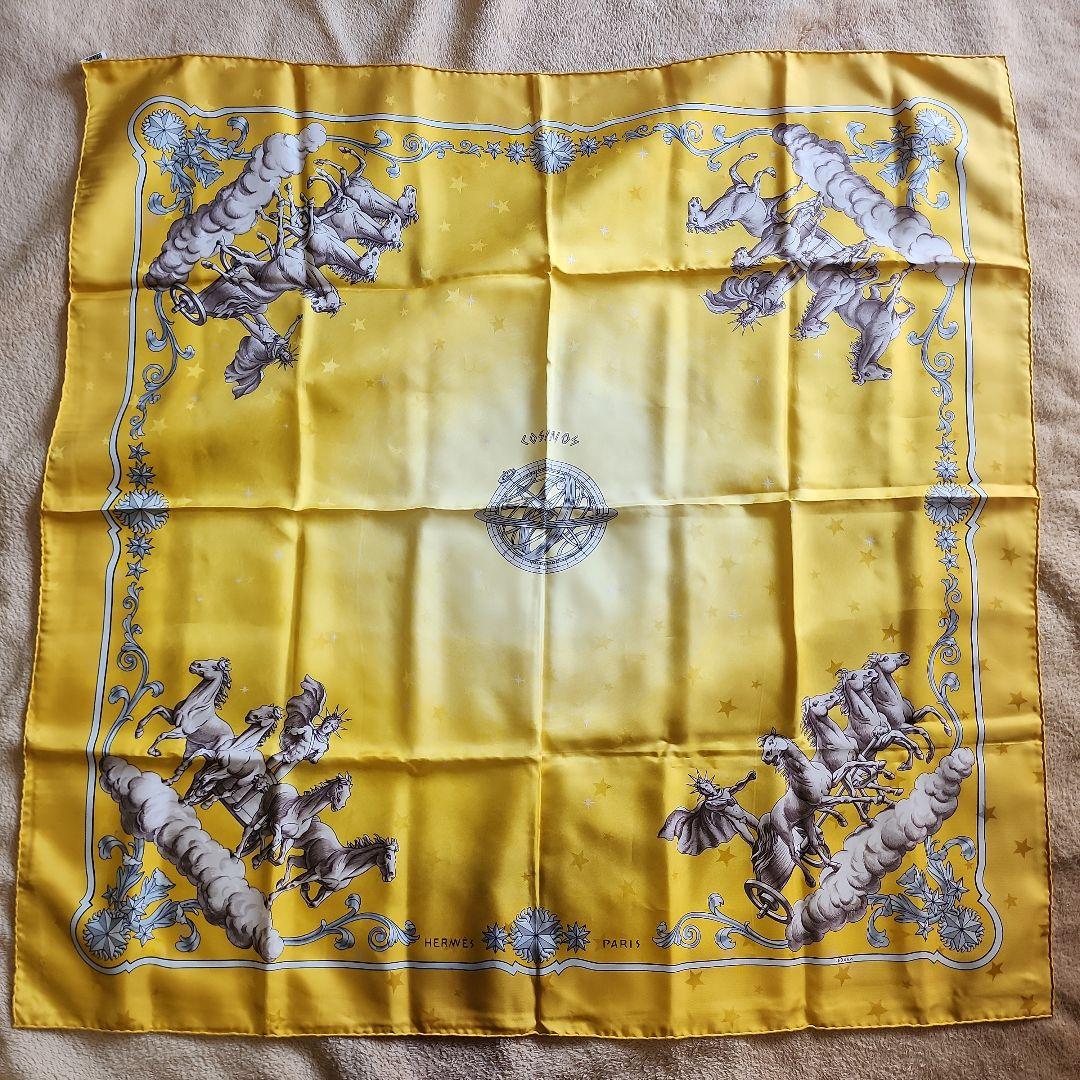 【HERMES】カレ90 宇宙観 シルクスカーフ エルメス イエロー