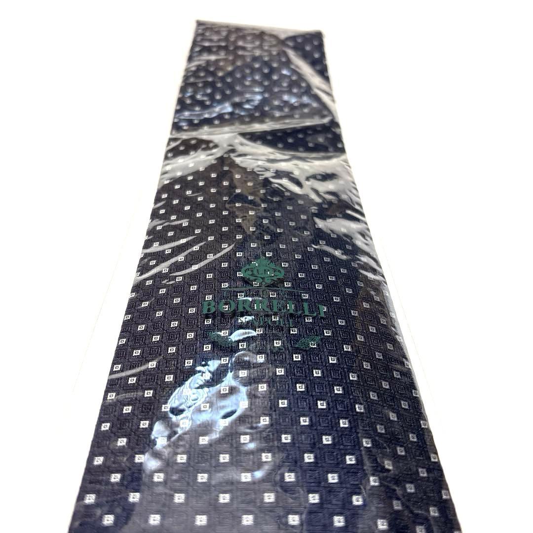 新品未使用　ルイジボレッリ　ネクタイ　ダークネイビー　小紋柄　タグ付