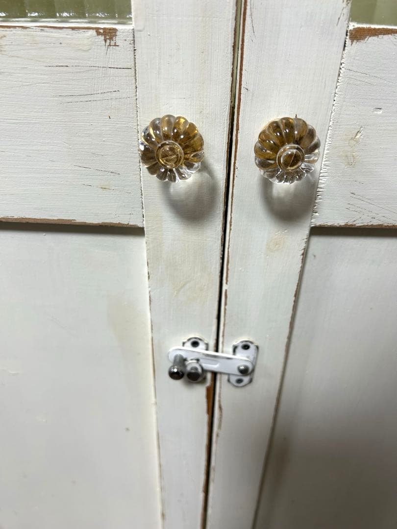 ハンドメイドモールガラス棚キャビネット食器棚古道具 古いものキッチン一部難アリ