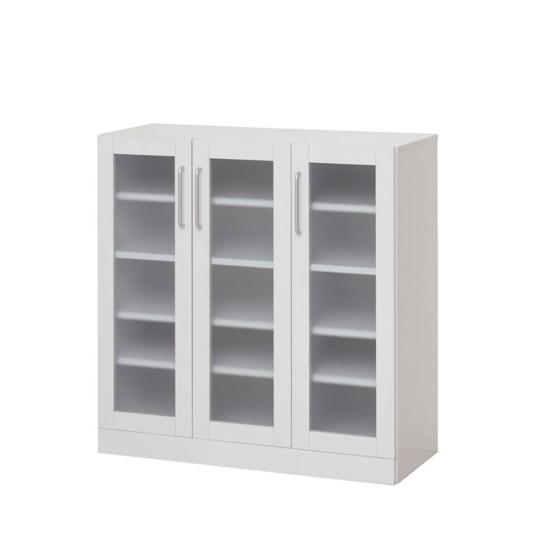 ヌーヴォー　食器棚　サイズ90-90　収納棚　鏡面メラミン仕様　背面化粧仕上げ