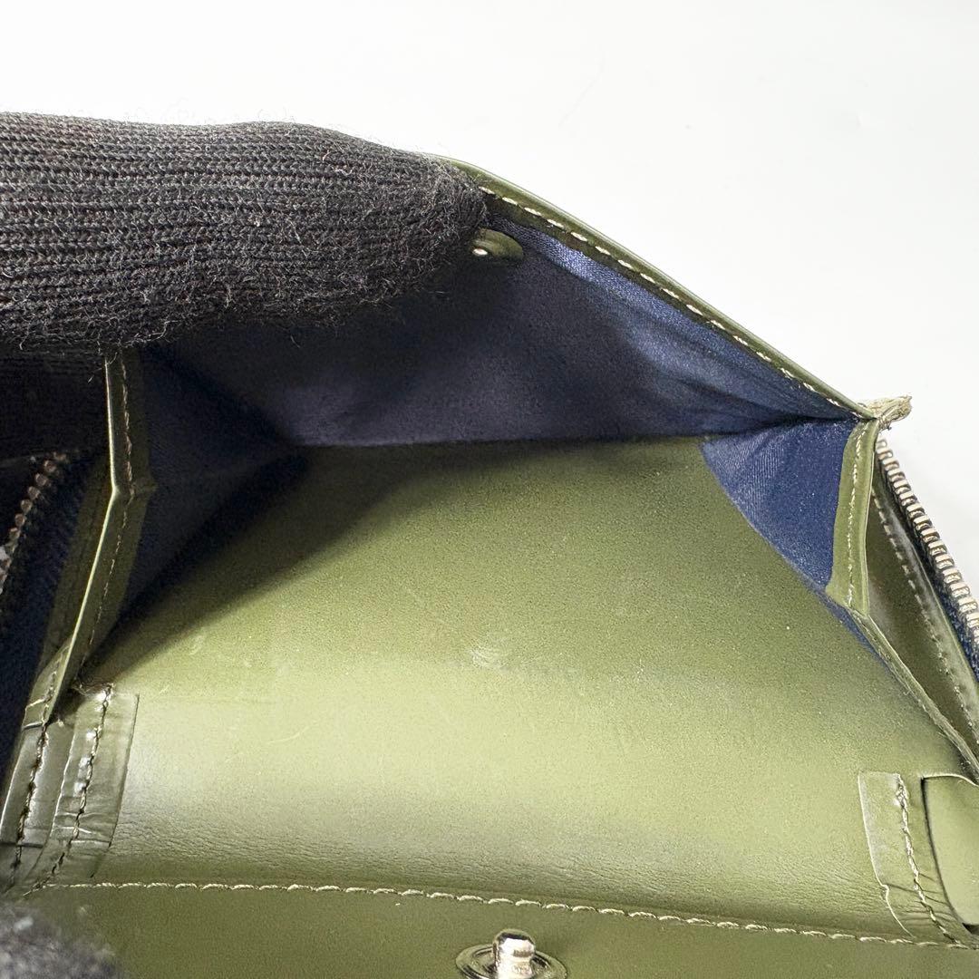 ポーター　スターフラッグ　ネイビー×カーキ　ガラスレザー　コンパクトウォレット.