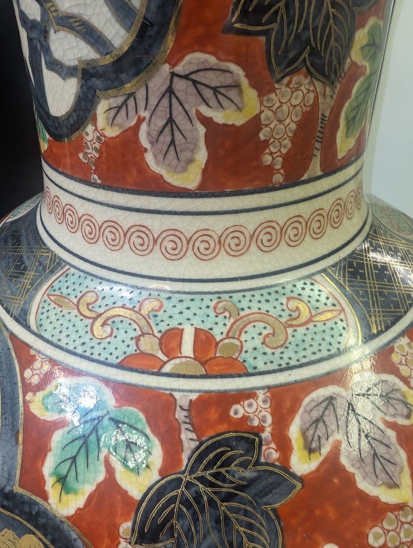 yos有田焼 時代 伊萬里 染錦花鳥図 飾壷 大花瓶 78cm 在銘 金彩