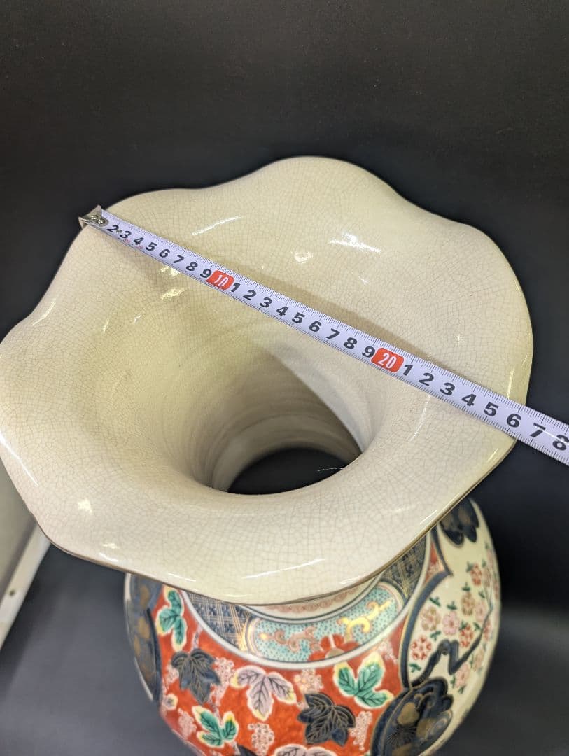 yos有田焼 時代 伊萬里 染錦花鳥図 飾壷 大花瓶 78cm 在銘 金彩