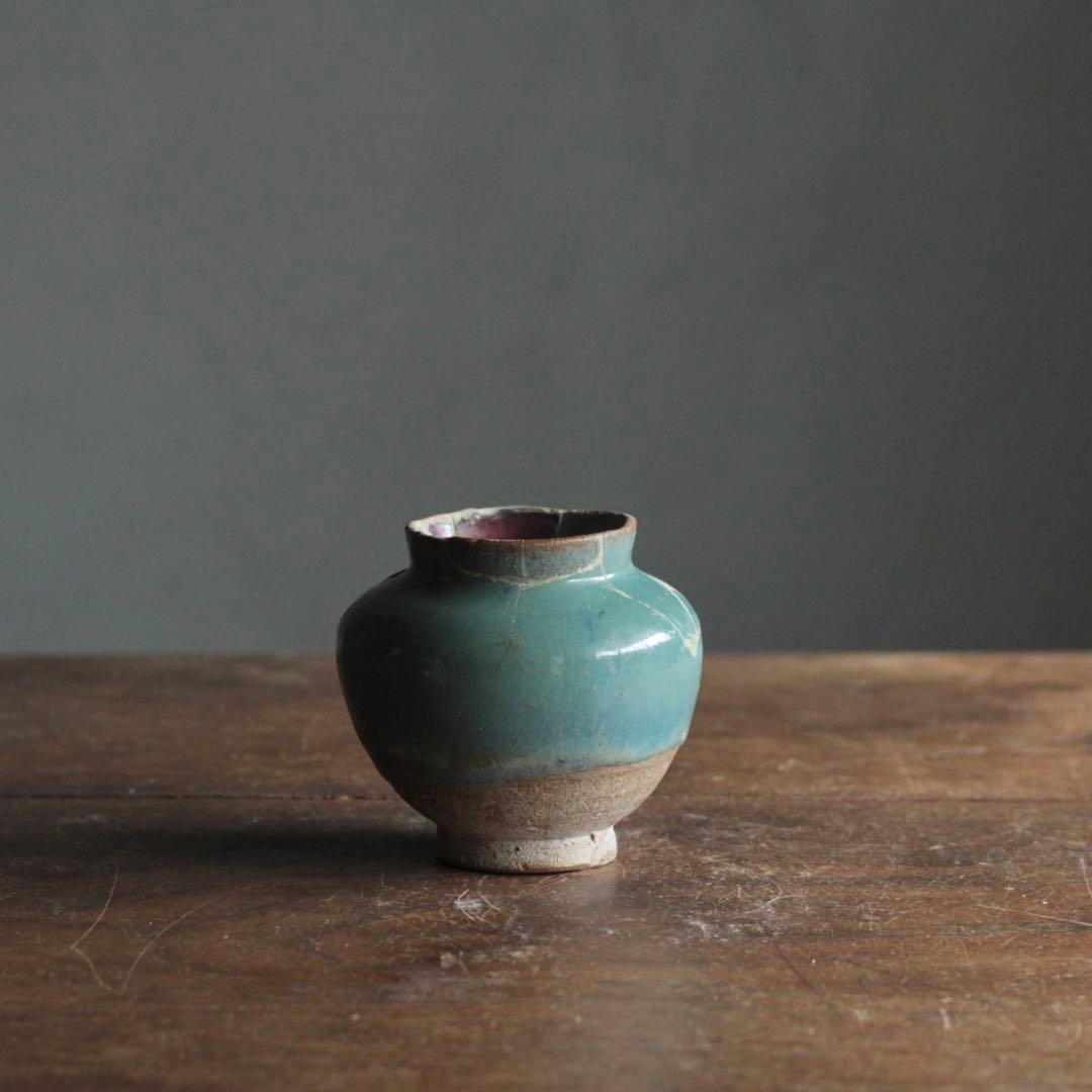 緑釉 唐津 小壺 17世紀後半頃 古美術 古道具 古唐津 アンティーク