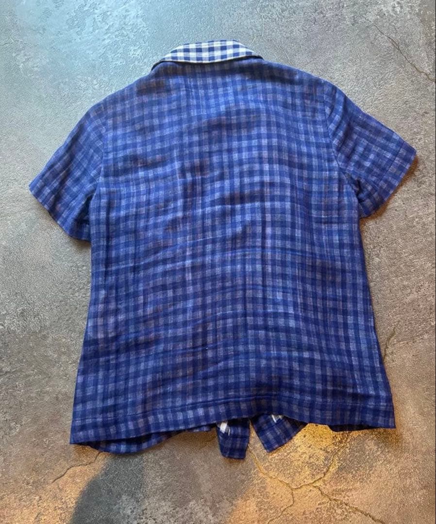 コムデギャルソントリコ　ブルーチェックデザインブラウス