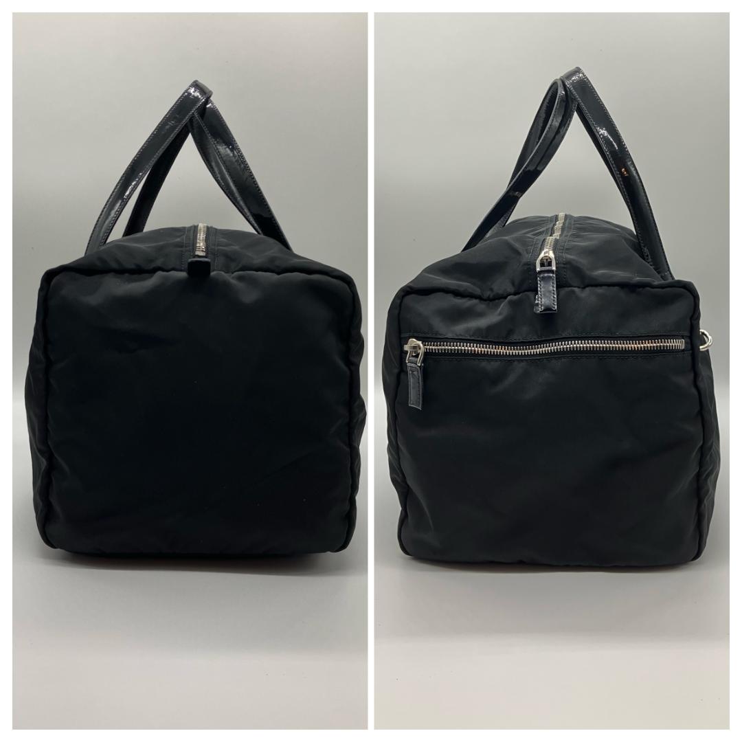 PRADA テスート ハンドバッグ ミニボストン ナイロン×パテントレザー