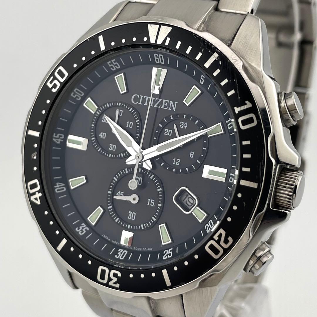 【稼働/】シチズン　クロノグラフ　デイト　ソーラー　腕時計　黒文字盤　メンズ