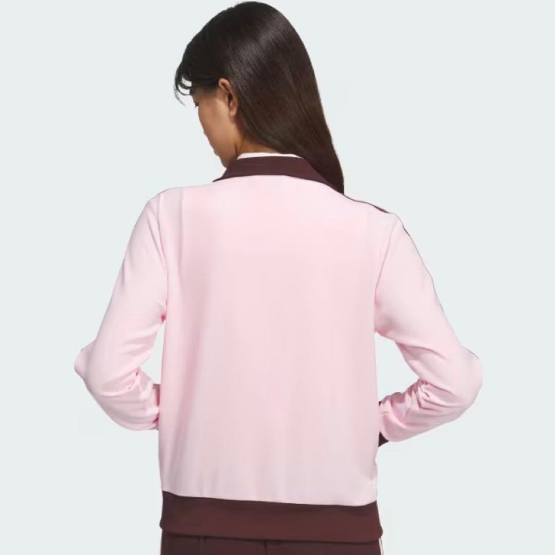 新品L⭐️韓国限定 adidas トラックジャケット 刺繍ロゴ ピンク×ブラウン