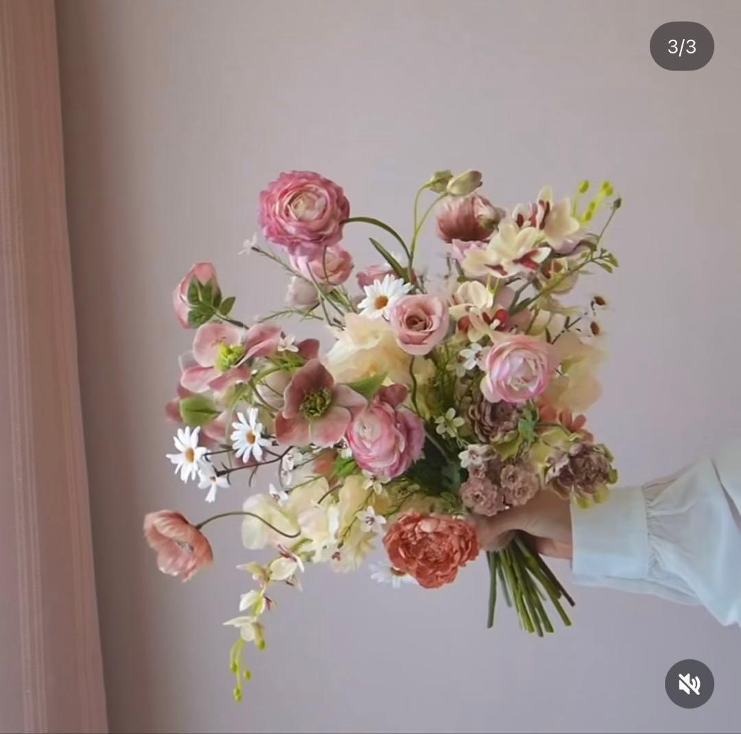 ピンク系 造花 花束 ブーケ アーティシャルフラワー リボン