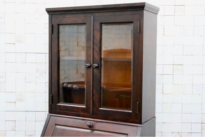 GMFH287○北海道民芸家具 ライティングビューロー 本棚 書棚 飾り棚 デス