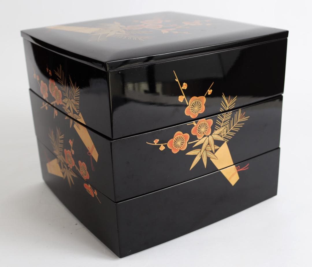 輪島塗 三段重 重箱 松竹梅 蒔絵 共箱