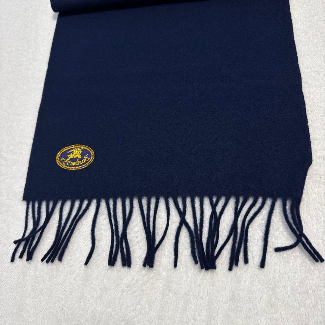 新品タグ付き バーバリーズ ラムウールマフラー ネイビー ワッペン エンブレム