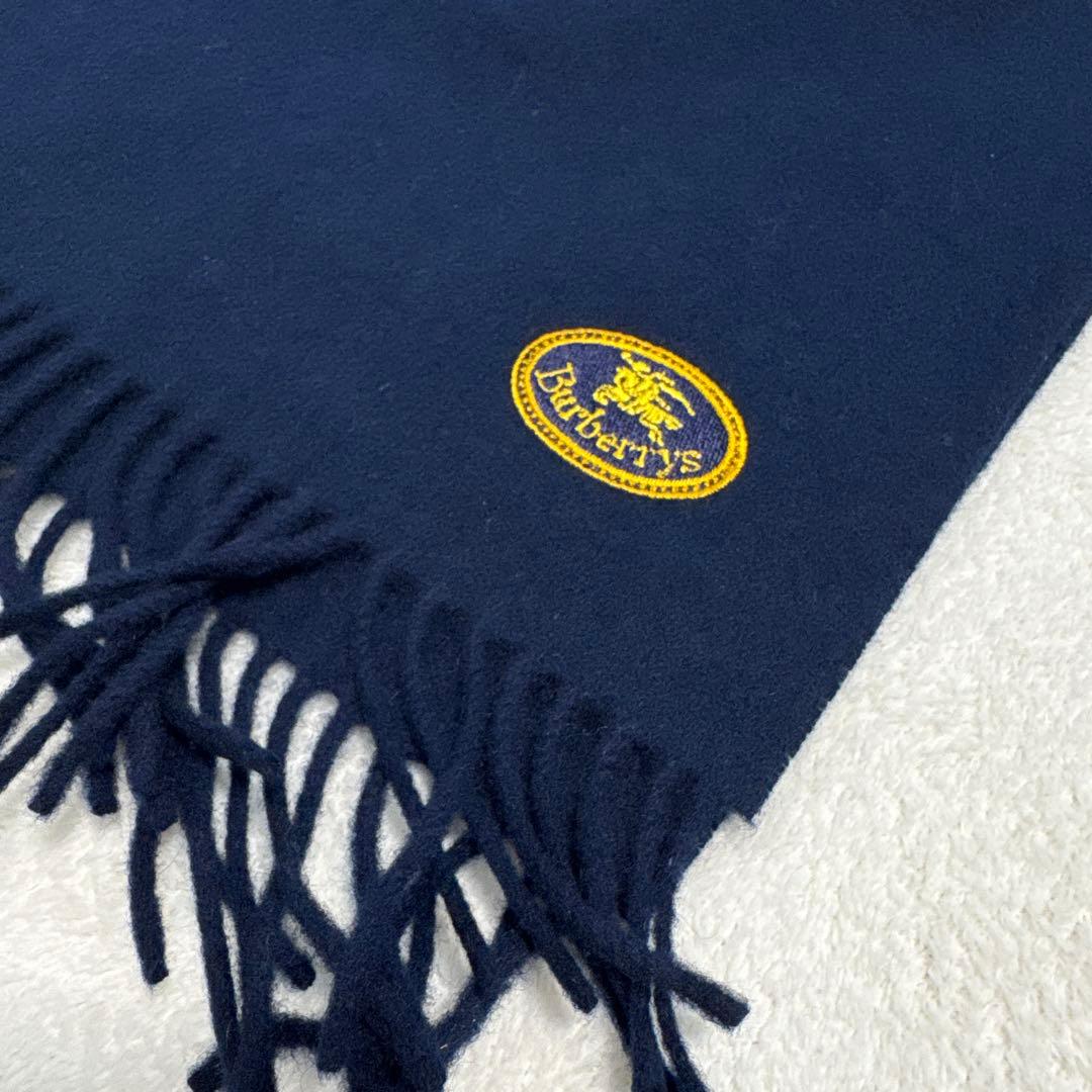 新品タグ付き バーバリーズ ラムウールマフラー ネイビー ワッペン エンブレム