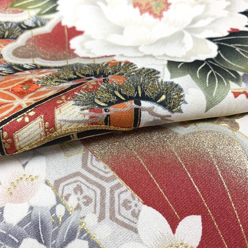 410aj39〇古典柄 レトロ 振袖＆袋帯 金駒刺繍 十三参り〇美品