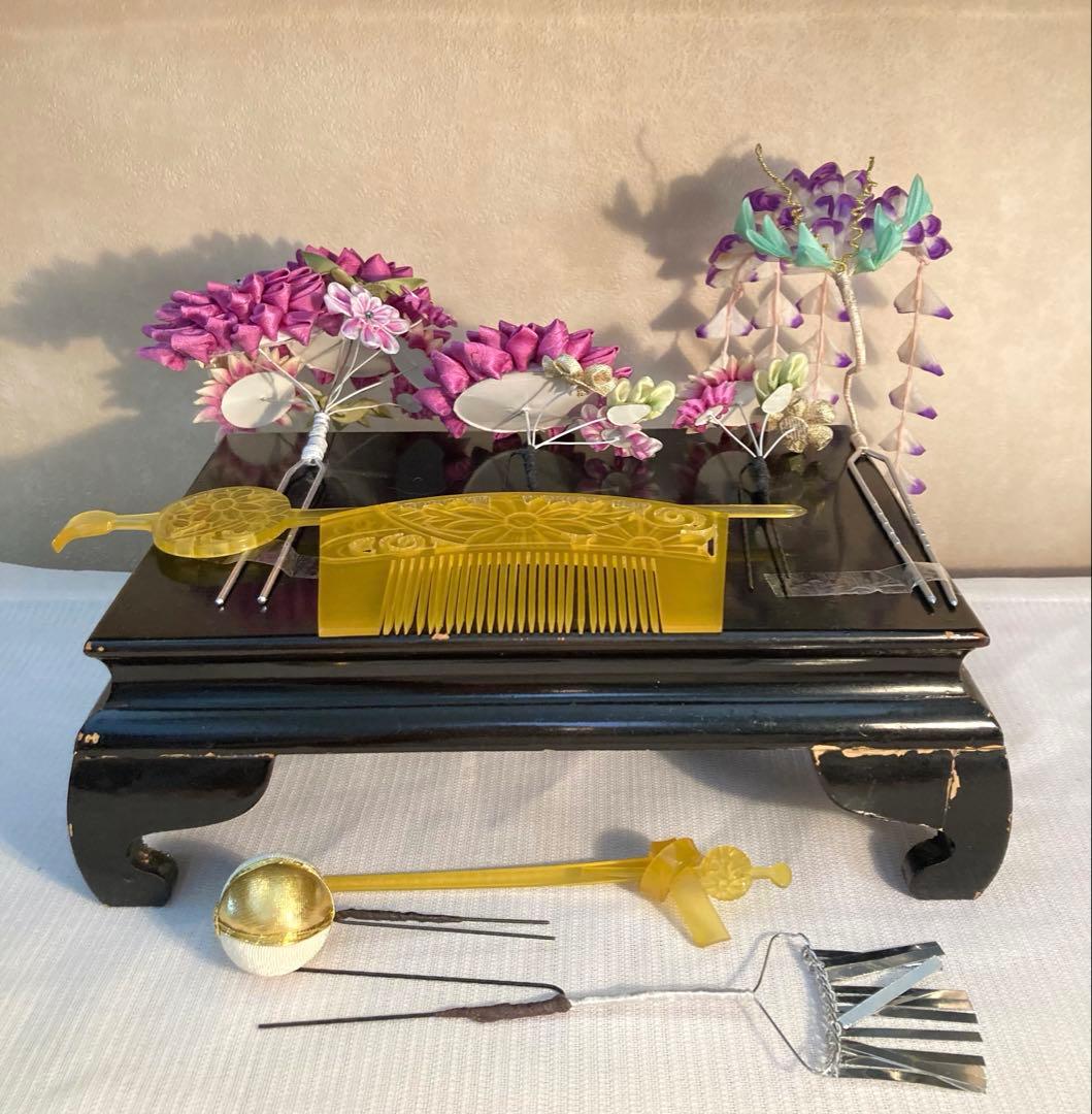 専用　紫菊花簪　藤下り　櫛平打ち簪　Uピン後挿し玉飾り　画像14鹿の子ちんころ