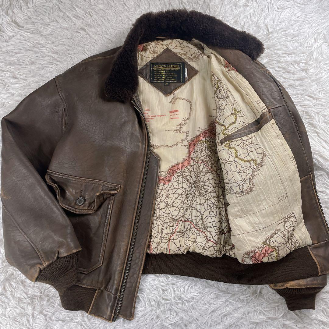 ヴィンテージ G-1 フライトジャケット レザー 羊革 襟ボア 裏地柄 韓国製
