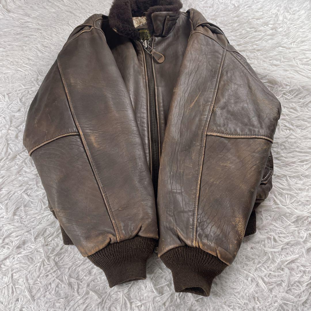 ヴィンテージ G-1 フライトジャケット レザー 羊革 襟ボア 裏地柄 韓国製
