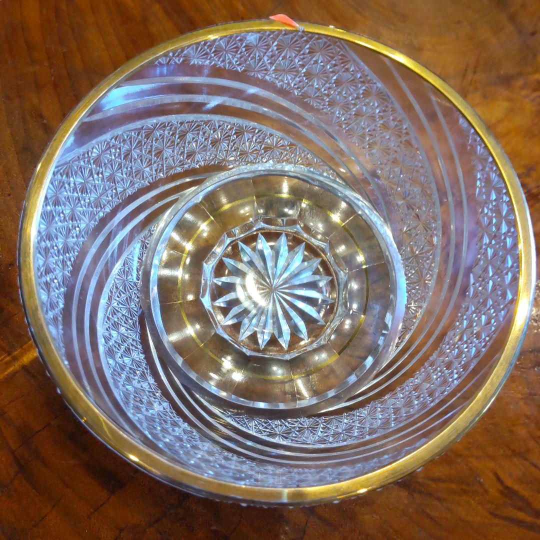 須田秀石　茶懐石用　江戸切子　金彩外蓋葉物碗揃　六客セット