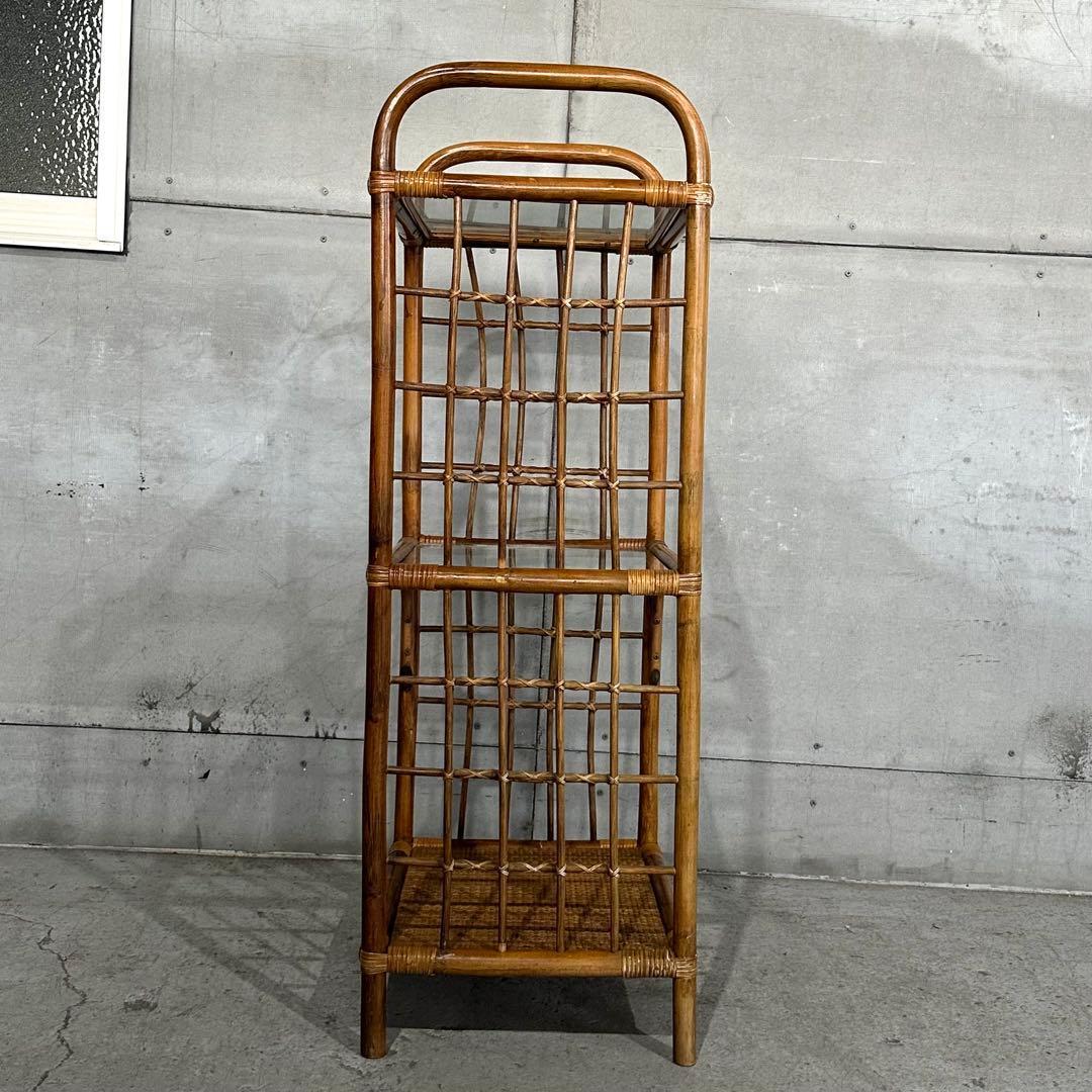 ꧁オールドラタン꧂80s ｜ガラスラック 3段｜アジアン・ボタニカル