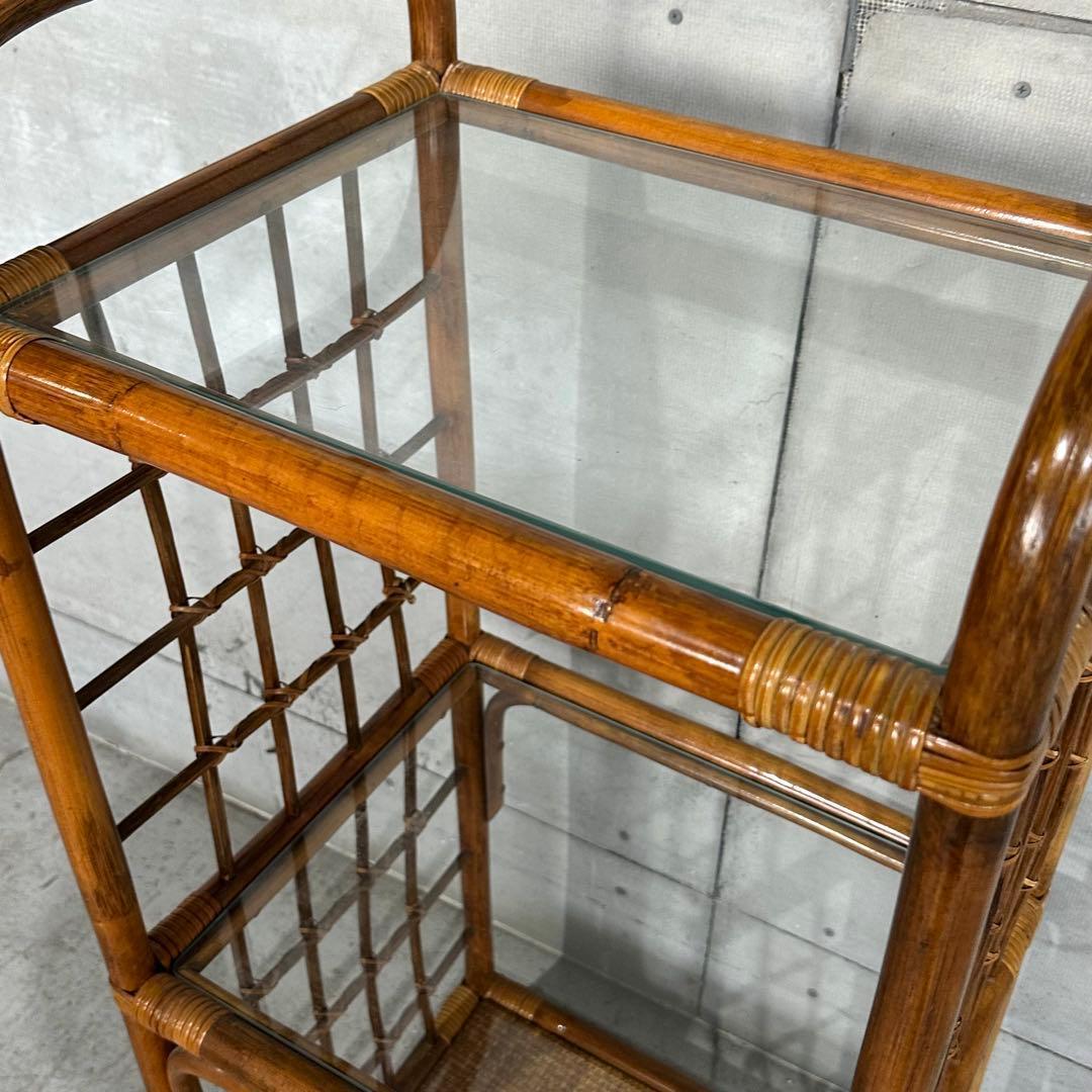 ꧁オールドラタン꧂80s ｜ガラスラック 3段｜アジアン・ボタニカル