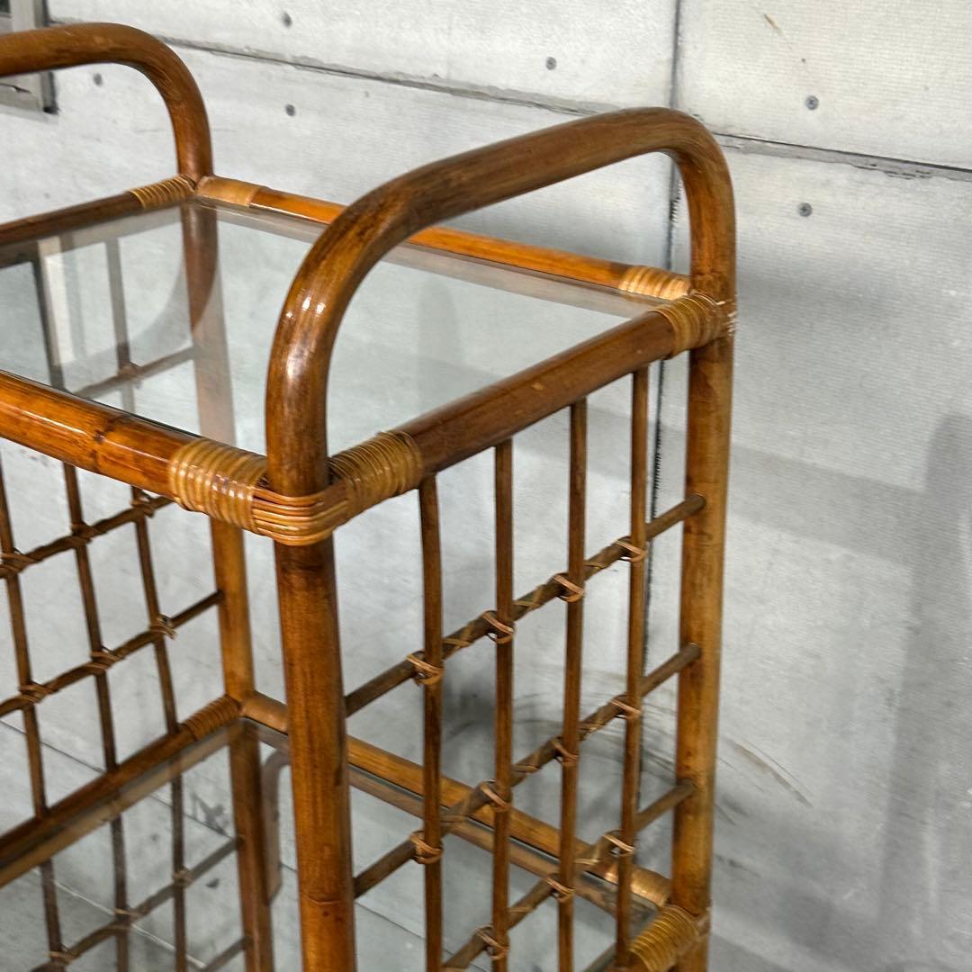 ꧁オールドラタン꧂80s ｜ガラスラック 3段｜アジアン・ボタニカル