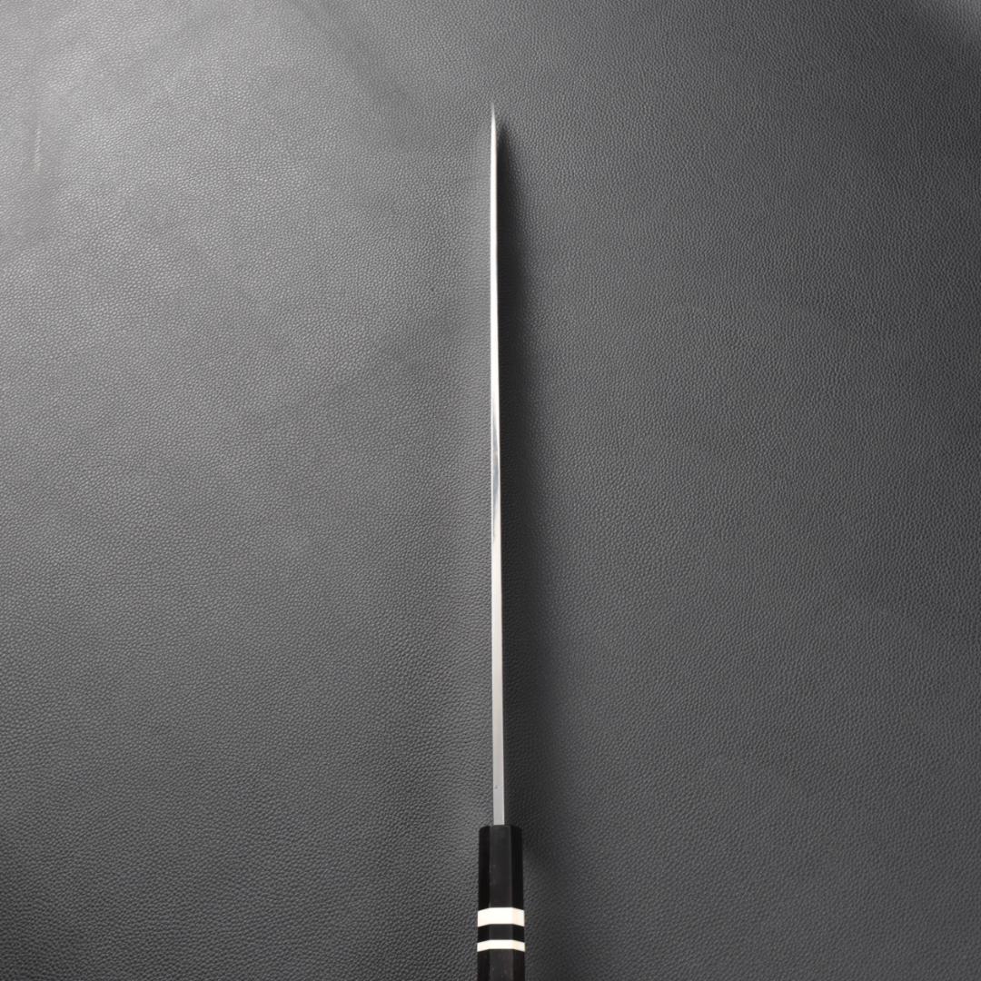 8398 柳刃包丁 尺一 鏡面仕上げ 刺身包丁 黒檀黒水牛角白三本巻八角柄