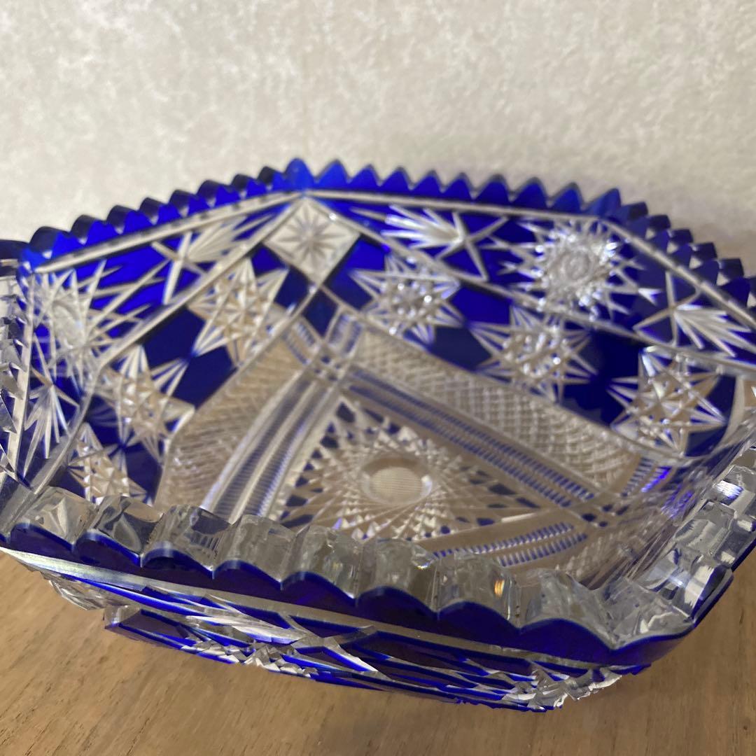 切子硝子　江戸切子　薩摩切子　ブルー鉢　ボール