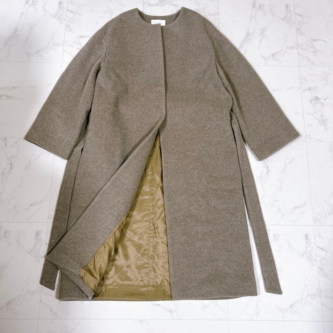 美品 Beauty&Youth ビーバーノーカラーロング コート S 20AW