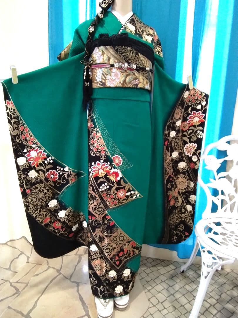 振袖フルセット、正絹、トールサイズ、重ね衿帯揚げ帯締め、やまと西陣高級袋帯、襦袢