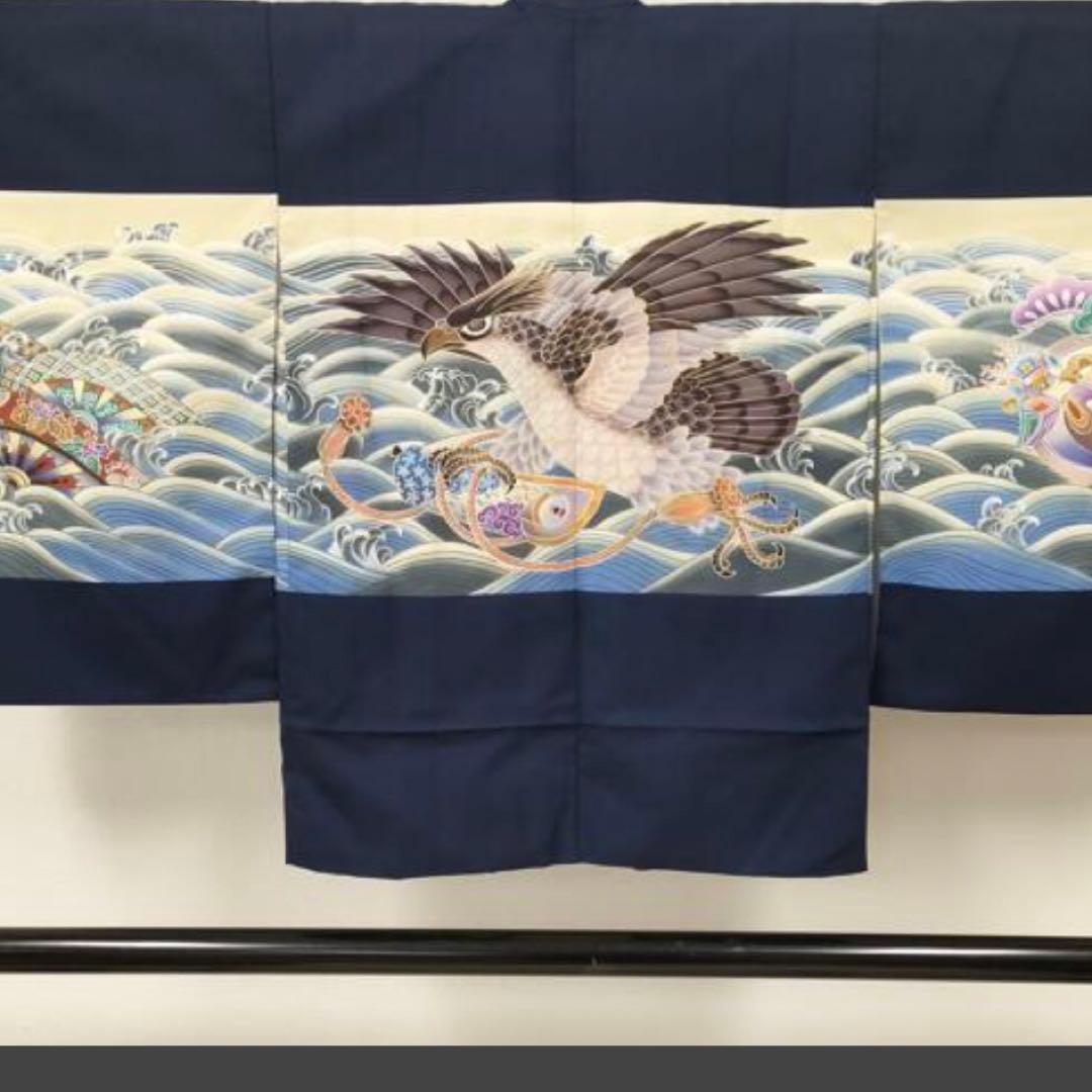 七五三　男の子￼￼￼‼️祝着・羽織・袴セット　鷹鷲立波絵巻花文金彩⭐︎完全フルセット