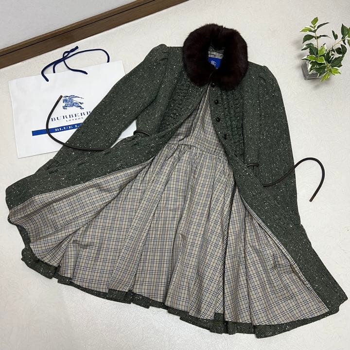 ちゃらん様 バーバリーブルーレーベルフリルツイードコート美シルエットラビット38