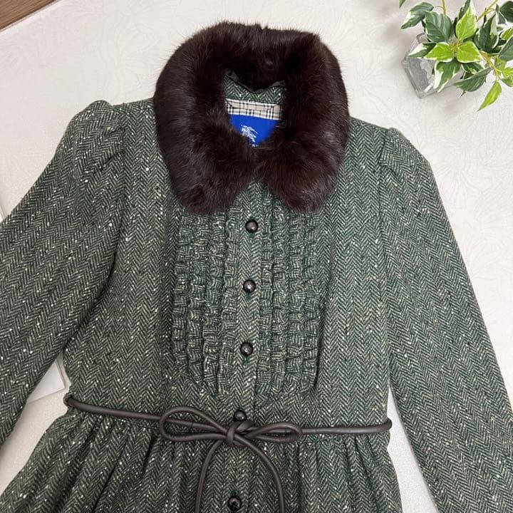 ちゃらん様 バーバリーブルーレーベルフリルツイードコート美シルエットラビット38