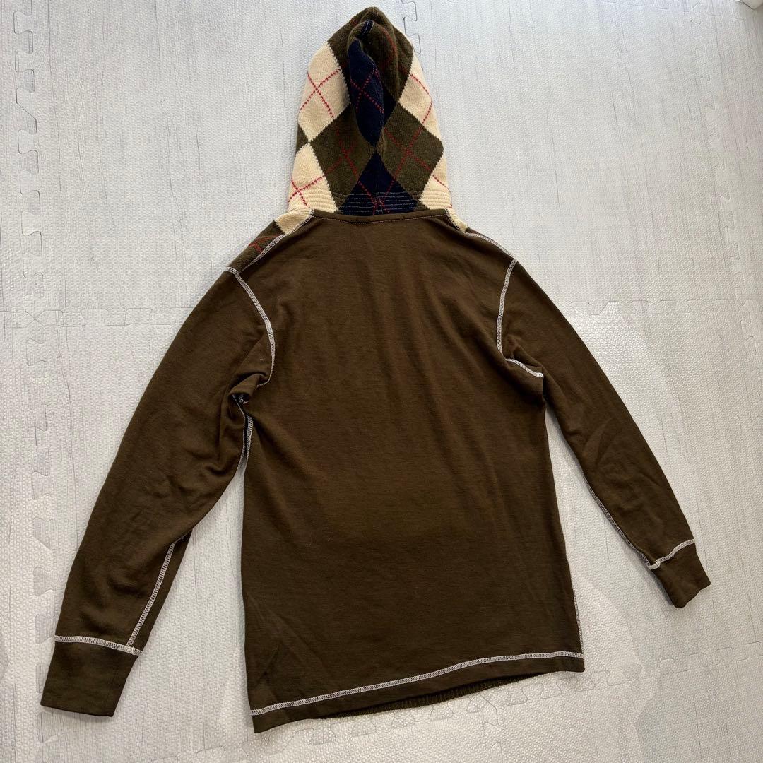 ジュンヤワタナベ アーガイル ニットパーカー ウール カーキ フロントポケット