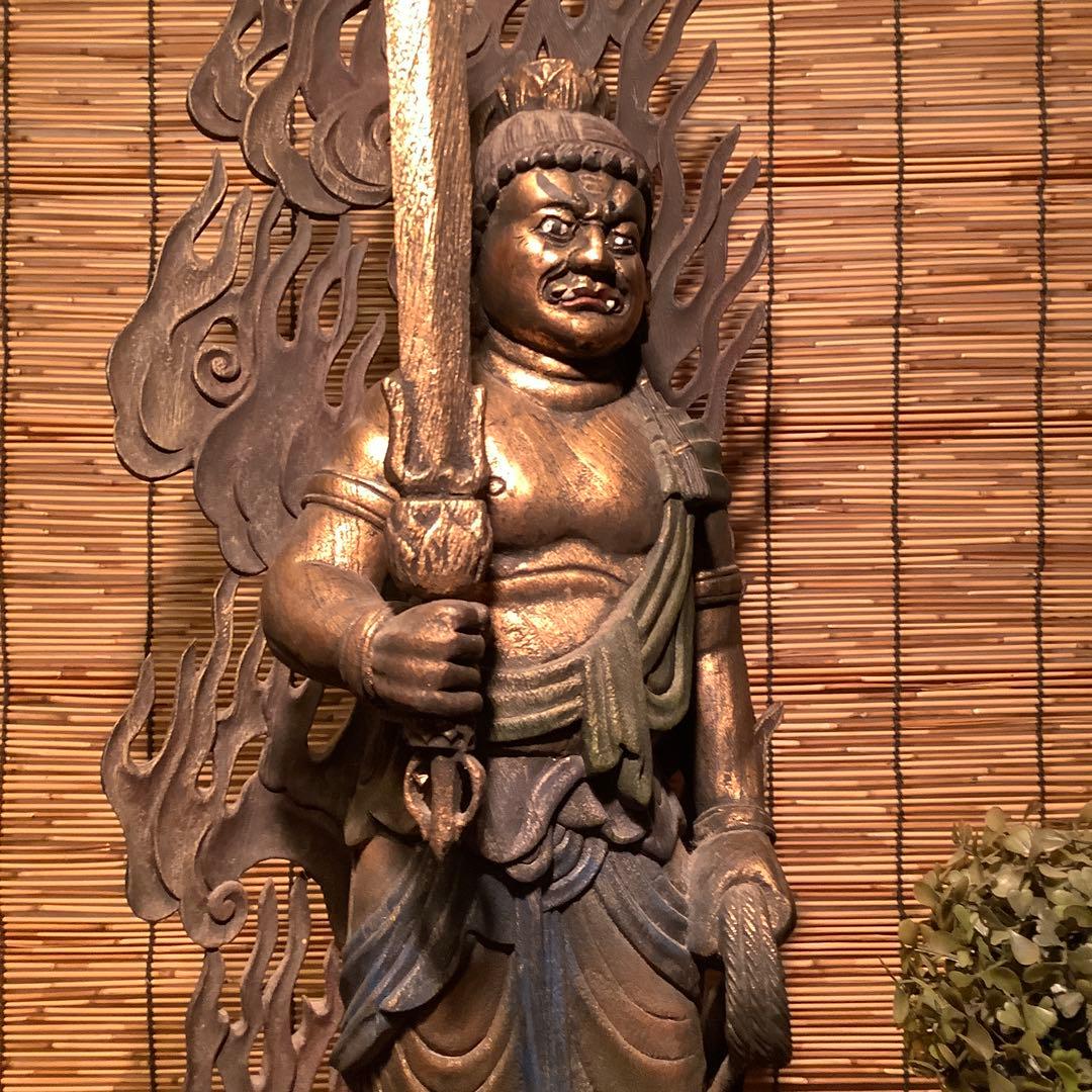 古玩・密教守護神「憤怒・不動明王」不動信仰・天地眼・神仏守護神・特大彩色木彫