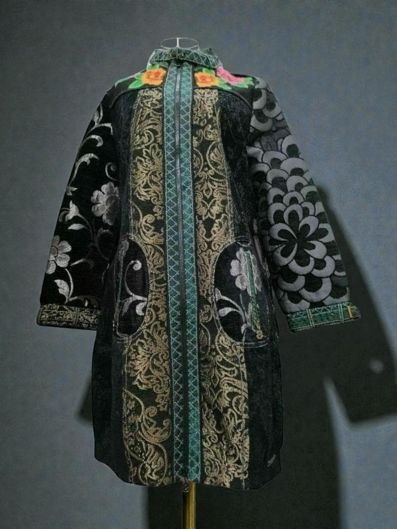 Desigual デシグアル 総柄 花柄 刺繍 パッチワーク ロングコート