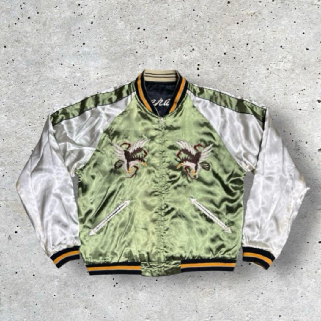 テーラー東洋 スカジャン 鷲　芸者　刺繍 スカジャン リバーシブル　L 漢