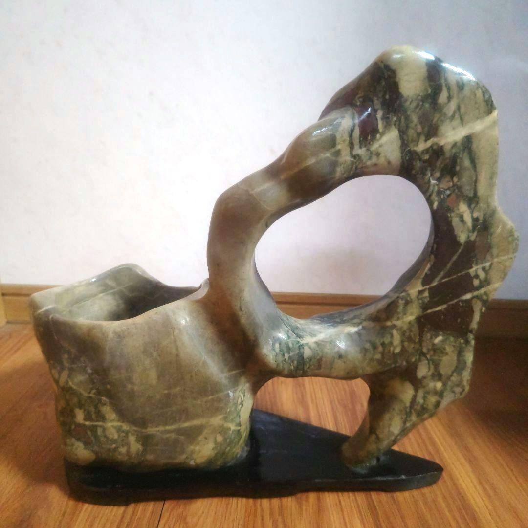 マーブル模様風　天然　鑑賞石置物　オブジェ　生け花　花瓶　インテリア小物　置物