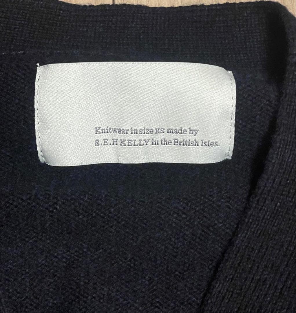 S.E.H. KELLY ダークネイビーカーディガン Sサイズ 手織　英国製