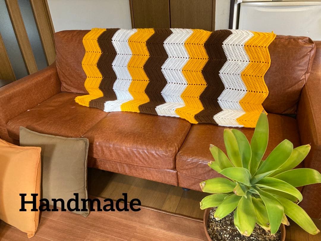 新品　ニットブランケット　グラニースクエア　モチーフ編み　レトロ雑貨　60年代