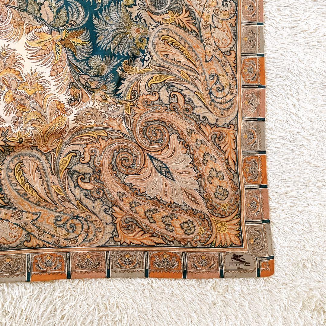 良品✨エトロ ボタニカル柄 大判ストール ベージュ系マルチ ウールシルク