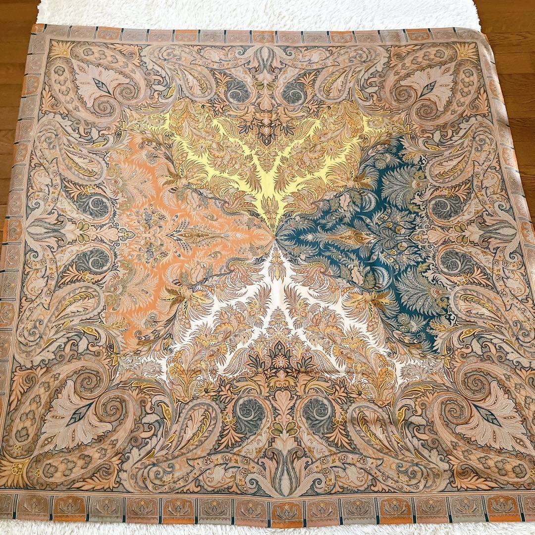 良品✨エトロ ボタニカル柄 大判ストール ベージュ系マルチ ウールシルク