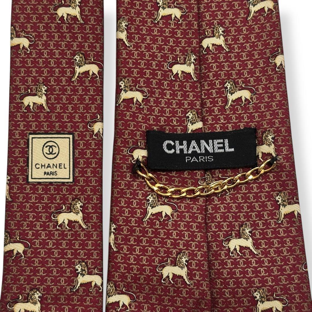 良品✨CHANEL ネクタイ　シャネル　ココマーク　ライオン　ボルドー　【D】