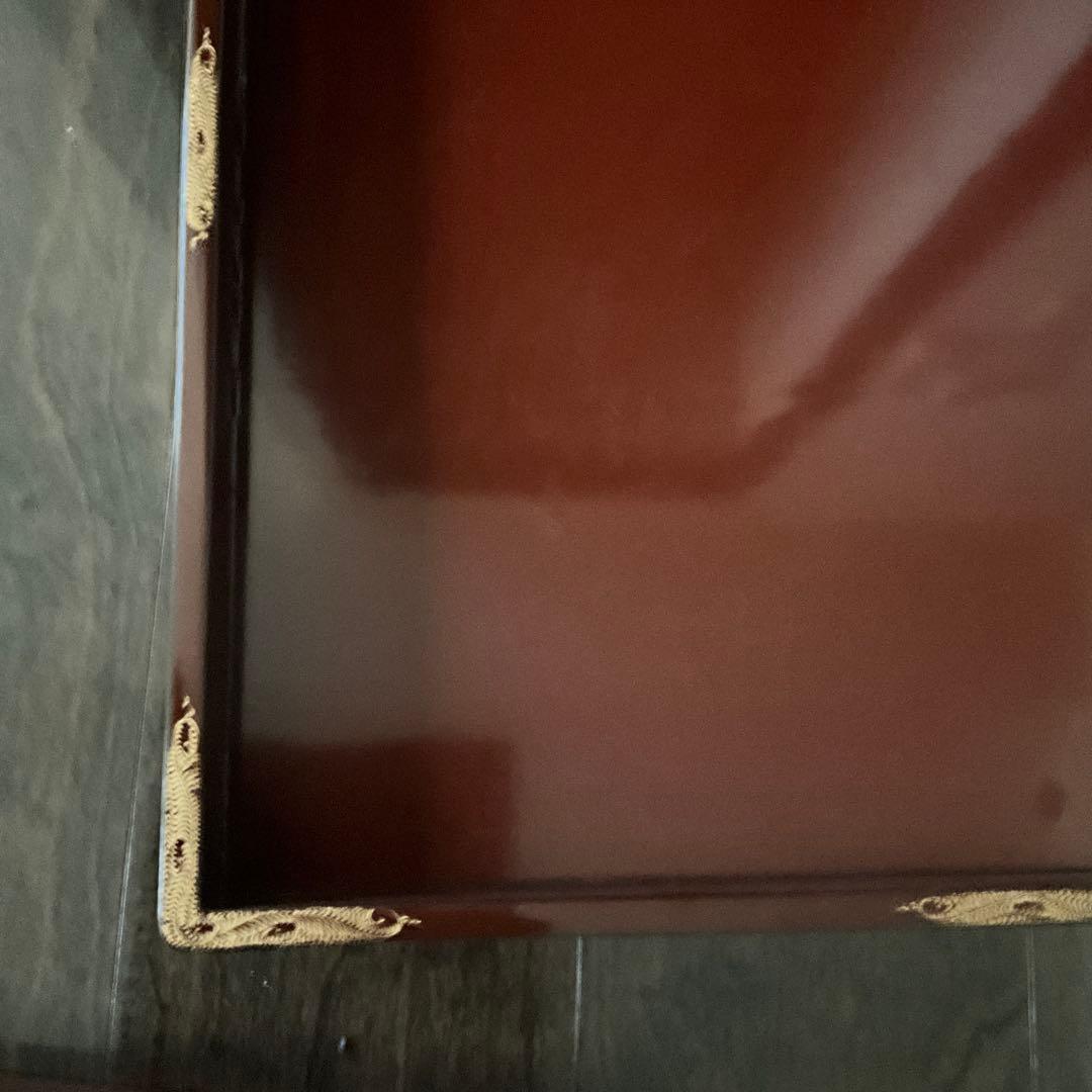 時代漆器 大判角盆 50cm角 二枚組 共箱付き 古美術