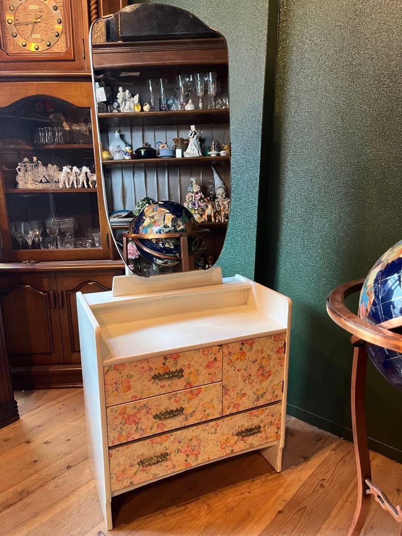 花柄 ドレッサー 鏡台 レトロポップ 昭和レトロ 当時物 インテリア チェスト