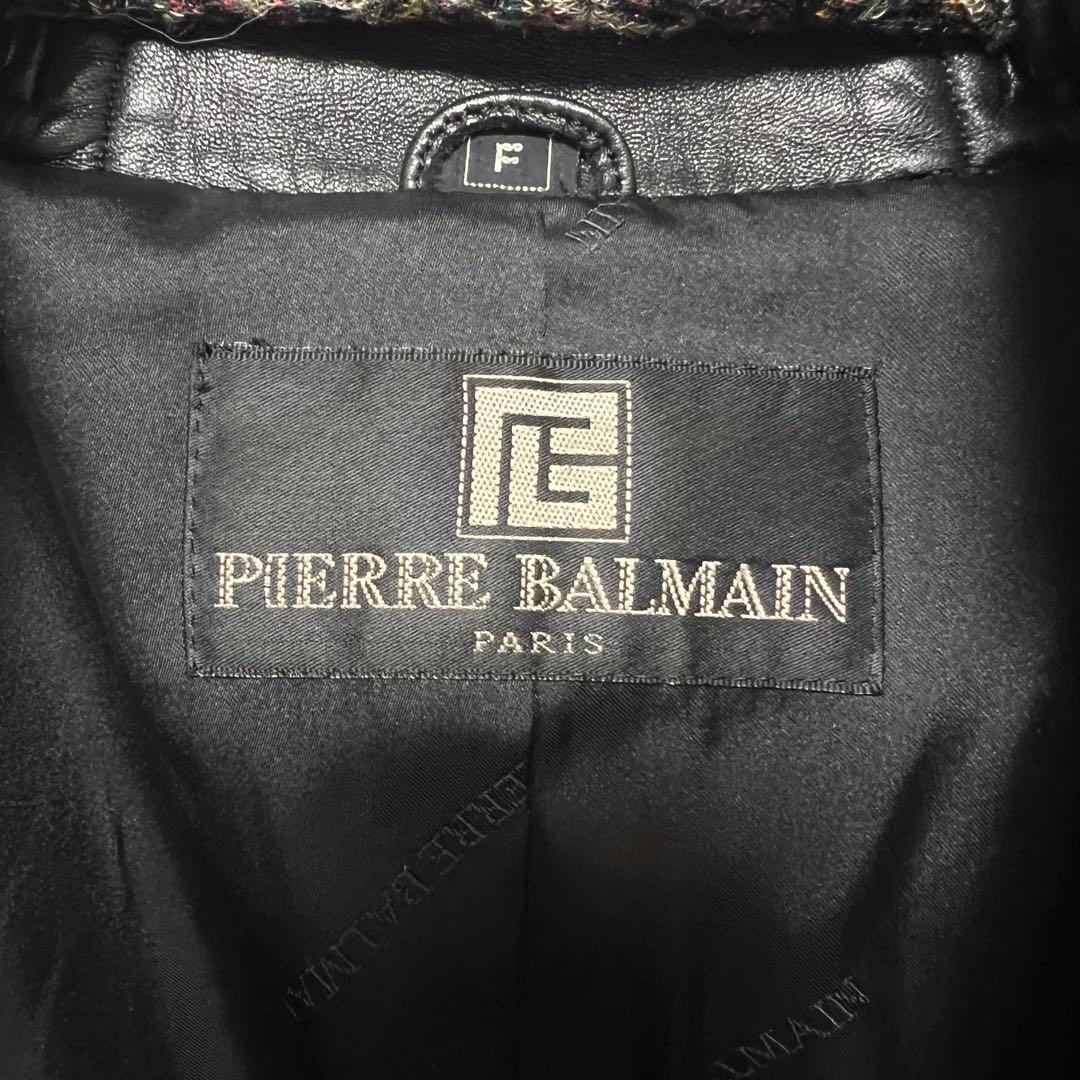 希少　ピエールバルマン　Ｆ　ラムレザーコート マフラー付き　黒　ブラック　レトロ