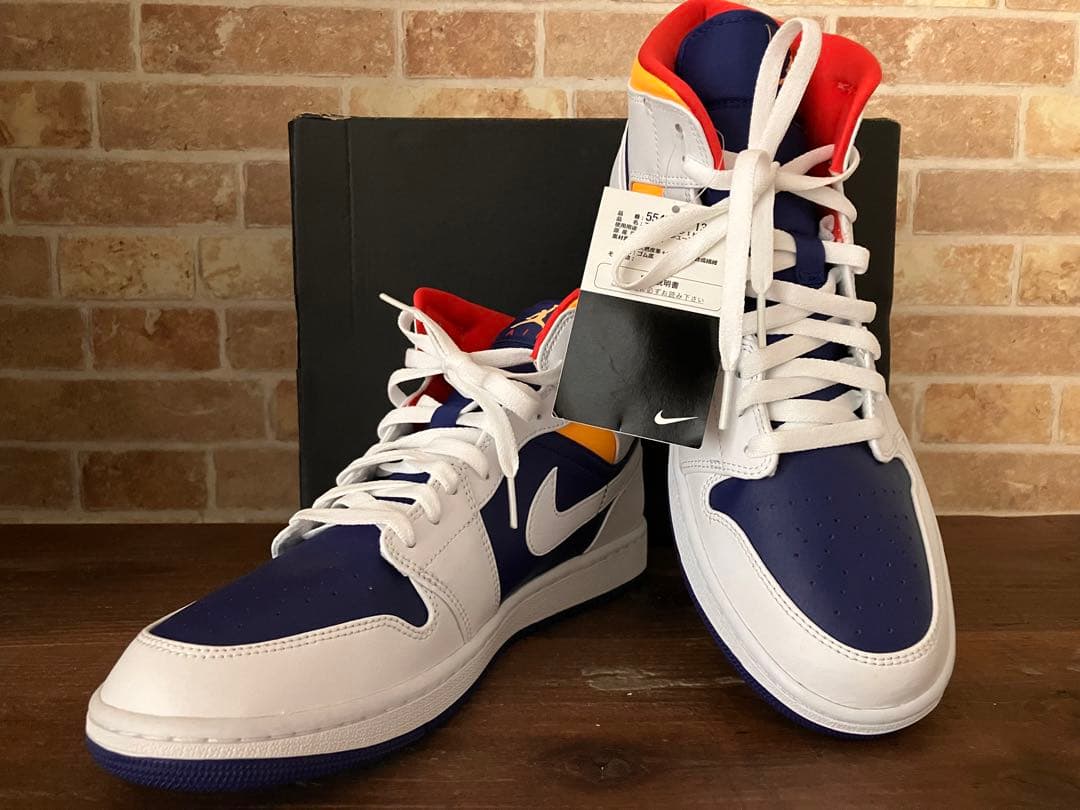靴 NIKE AIR JORDAN 1 MID WHITE NAVY YELLOW